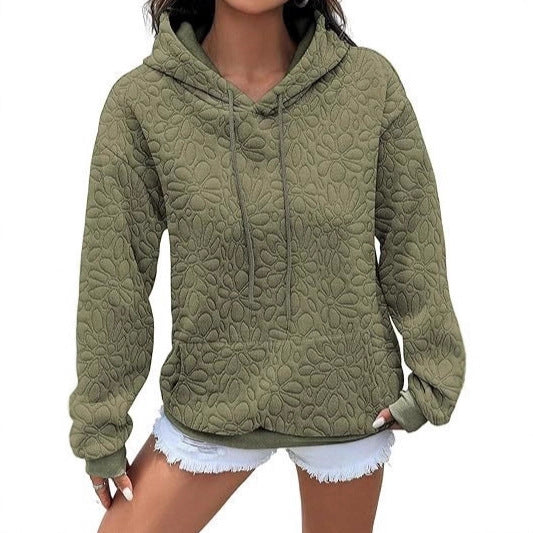 Damen Gestepptes Kapuzen-Sweatshirt mit floralem Steppmuster und Kängurutasche Shop Nory