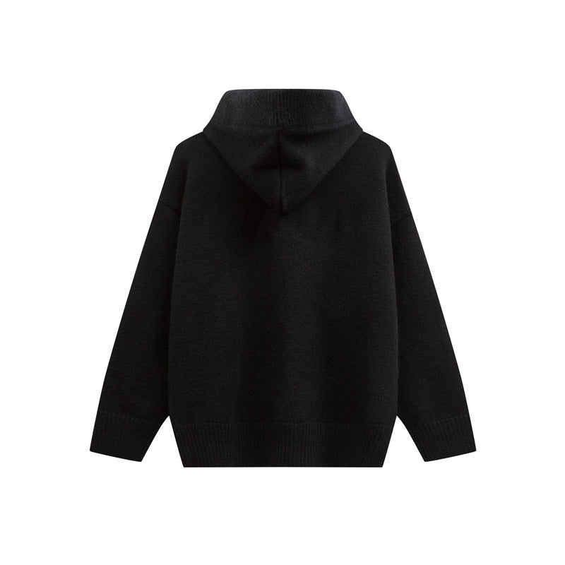 Damen Oversize Kapuzenstrickpullover mit halber Knopfleiste und Rippbündchen Shop Nory