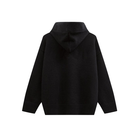 Damen Oversize Kapuzenstrickpullover mit halber Knopfleiste und Rippbündchen Shop Nory