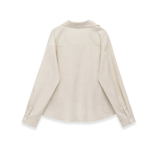 Damen Oversize-Leinenbluse mit offenem V‑Ausschnitt und gerafftem Saum Shop Nory
