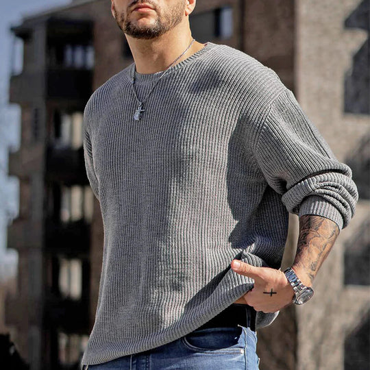Herren Lockerer Strukturstrick-Pullover mit Rundhalsausschnitt und überschnittener Schulter Shop Nory