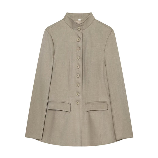 Damen Langblazer mit Stehkragen und durchgehender Knopfleiste Shop Nory