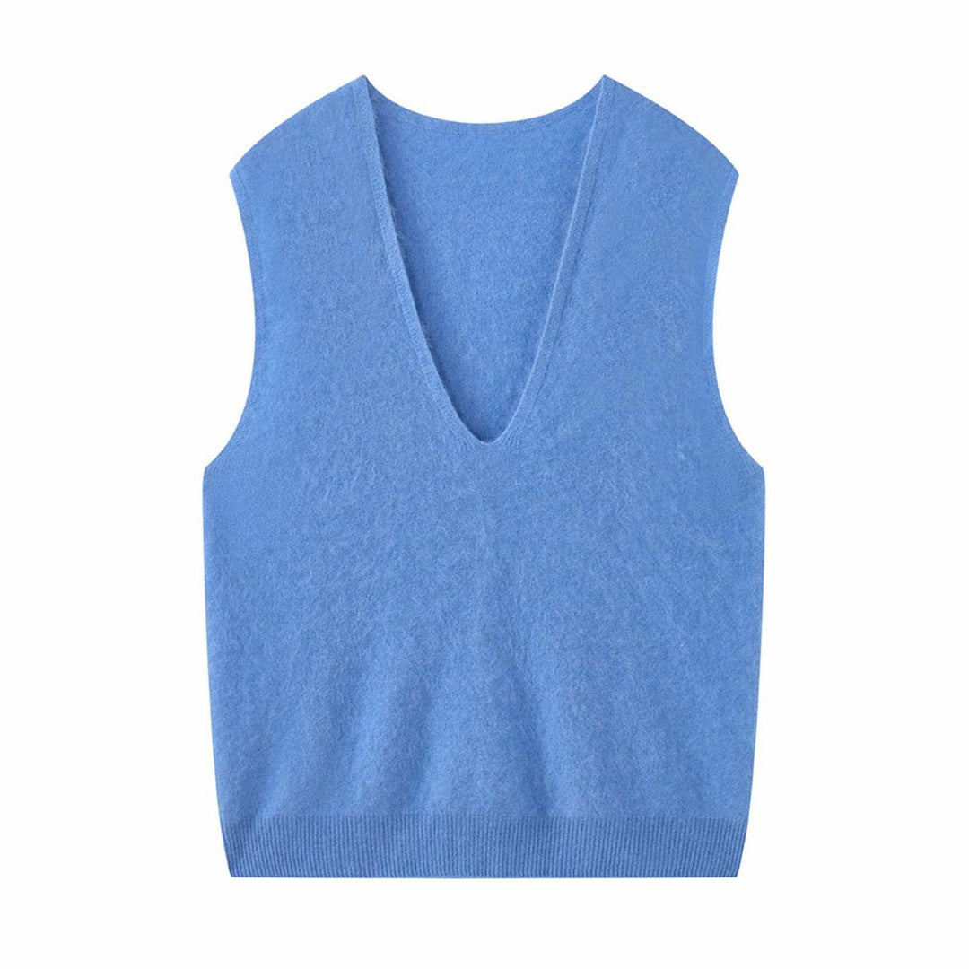 Damen Ärmellose V‑Ausschnitt Strickweste in Mohair‑Optik mit entspanntem Schnitt Shop Nory