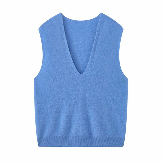 Damen Ärmellose V‑Ausschnitt Strickweste in Mohair‑Optik mit entspanntem Schnitt Shop Nory