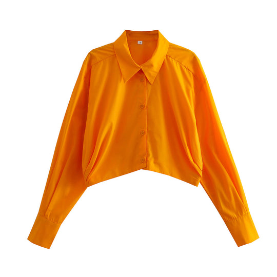 Damen Kurzgeschnittene übergroße Bluse mit weiten Ärmeln und Hemdkragen Shop Nory
