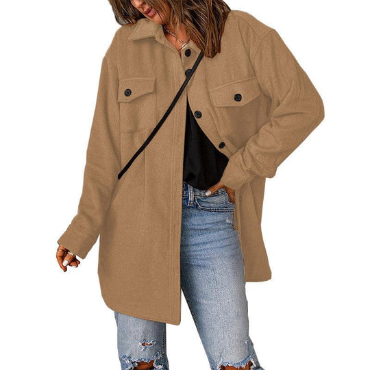 Damen Oversize-Hemdjacke mit Brustklappen und langem Schnitt Shop Nory
