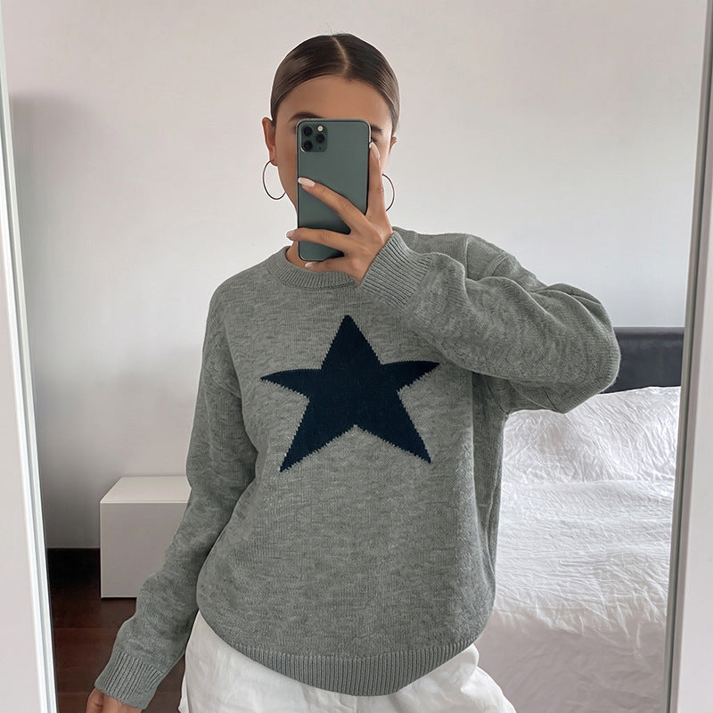 Damen Relaxed-Strickpullover mit Stern-Intarsie, Rundhalsausschnitt & lässigem Sitz Shop Nory