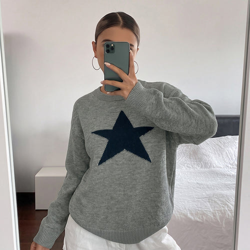 Damen Relaxed-Strickpullover mit Stern-Intarsie, Rundhalsausschnitt & lässigem Sitz Shop Nory