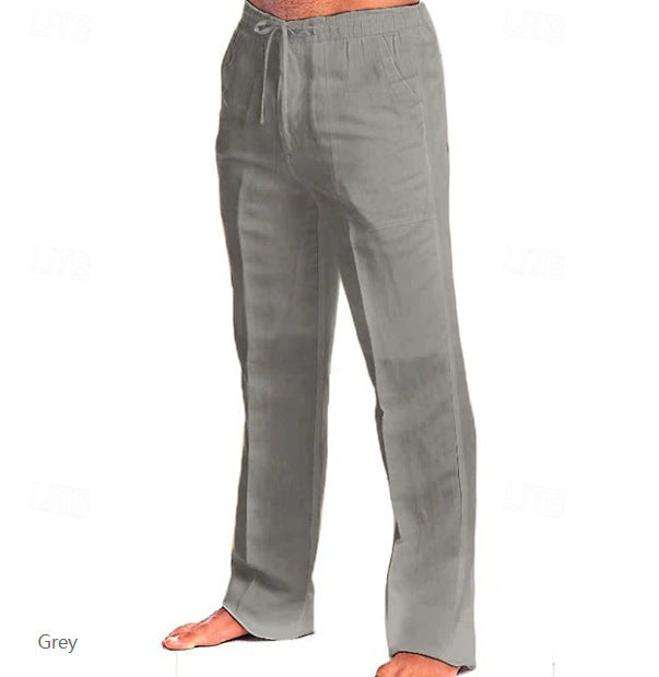 Herren leichte Freizeit-Hose im Leinenlook mit Tunnelzugbund, geradem Bein und atmungsaktivem Material Shop Nory