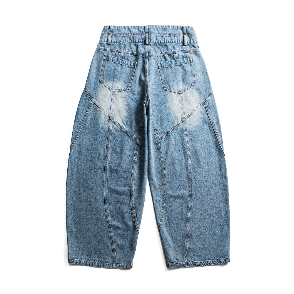 Damen hochtaillierte Ballon-Jeans mit Ziernähten und elastischem Saum Shop Nory