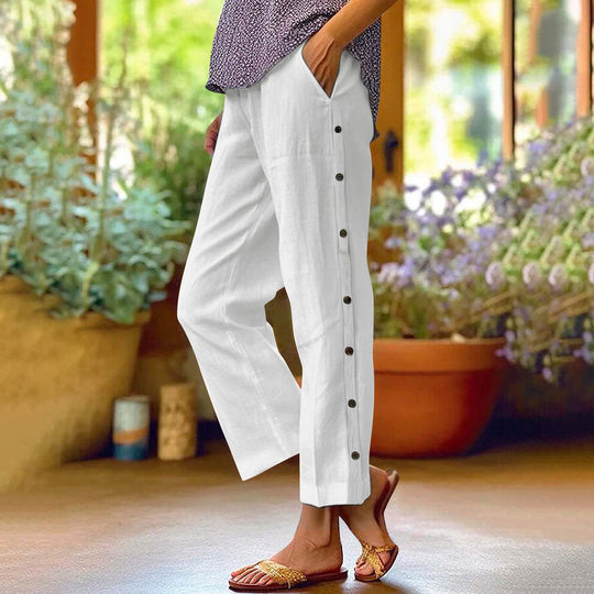 Damen Leichte Relaxed-Hose mit seitlicher Knopfleiste und Eingrifftaschen Shop Nory