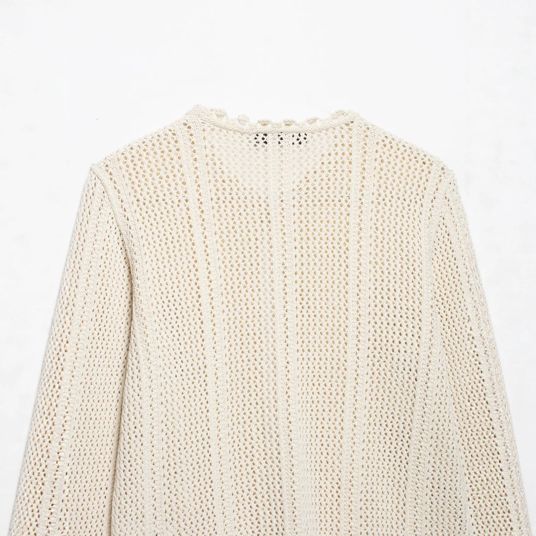 Damen Leichter Häkel-Cardigan mit Lochmuster, Scallop-Saum und kastiger Silhouette Shop Nory