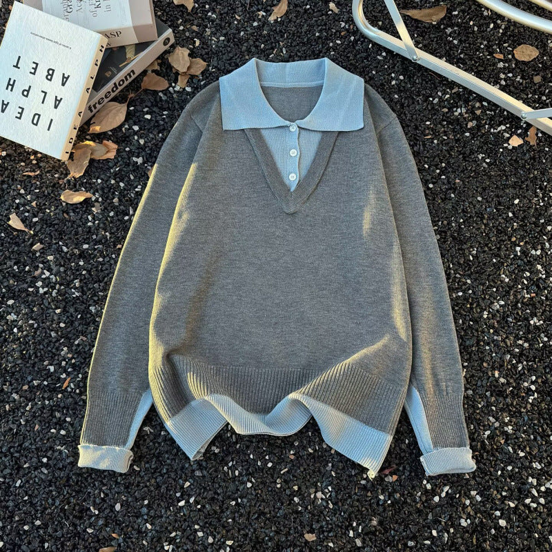 Damen Oversized Polo-Feinstrickpullover mit Kontrastkragen und geripptem Saum Shop Nory