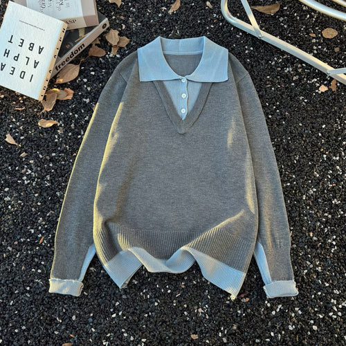 Damen Oversized Polo-Feinstrickpullover mit Kontrastkragen und geripptem Saum Shop Nory