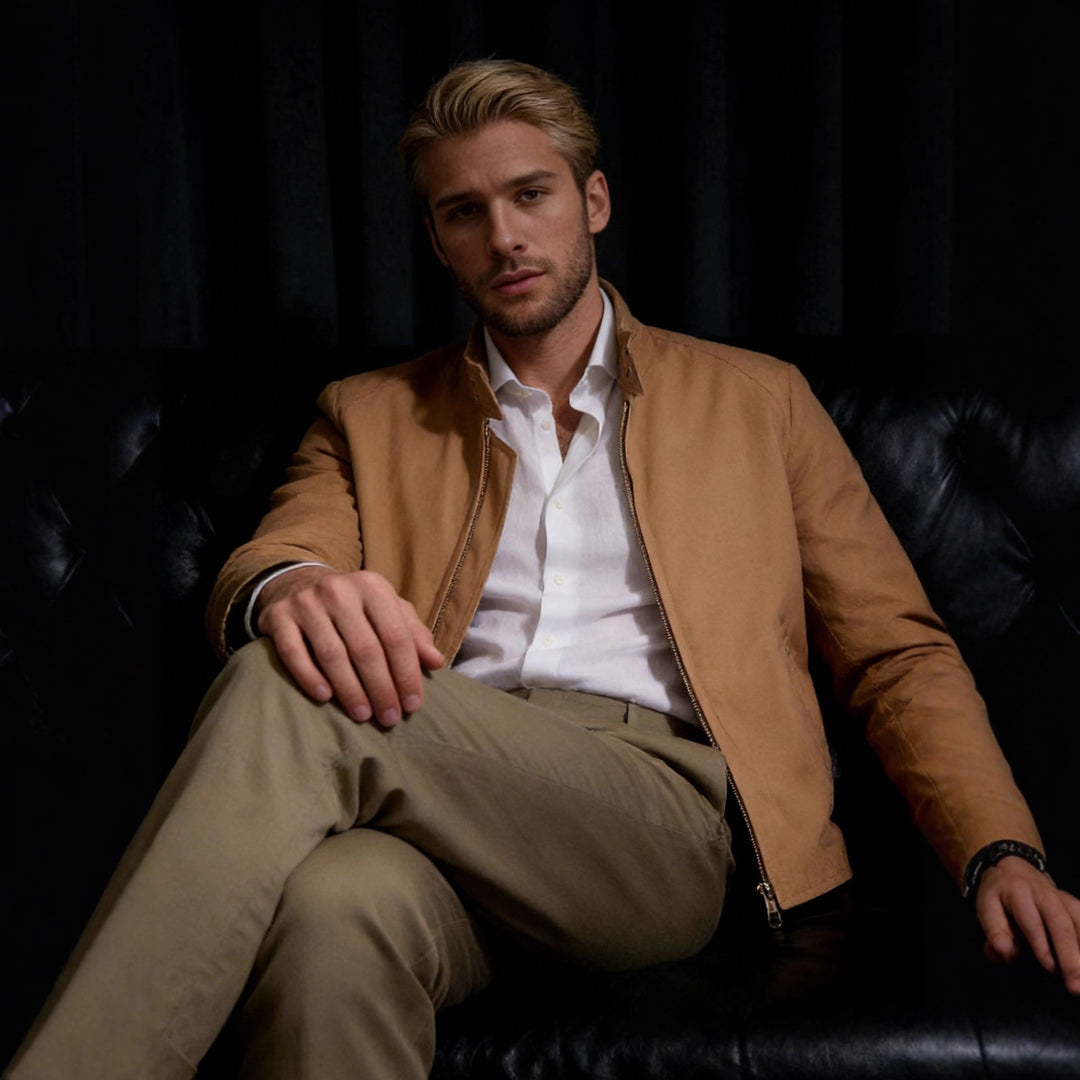 Herren Harrington-Jacke mit Cordkragen, Zweiwege-Reißverschluss und verdeckten Eingrifftaschen Shop Nory