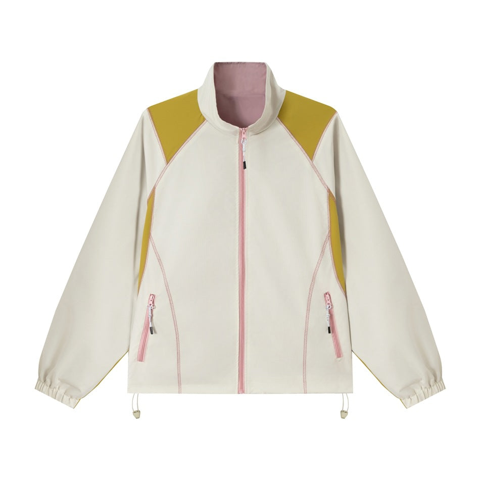 Unisex Leichte Softshell-Trainingsjacke mit Stehkragen, Kontrastpaneelen und Kordelzug Shop Nory