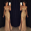 Damen Glamouröses Abendkleid mit glitzernden Pailletten und tiefem Schlitz