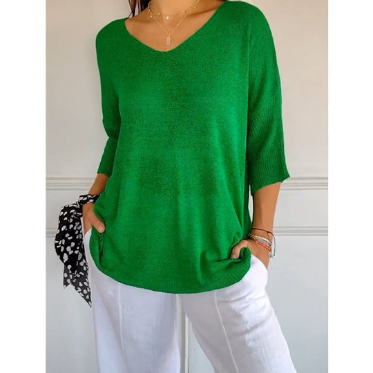 Damen nan locker sitzender V-Ausschnitt Feinstrickpullover mit dreiviertelÄrmeln Shop Nory