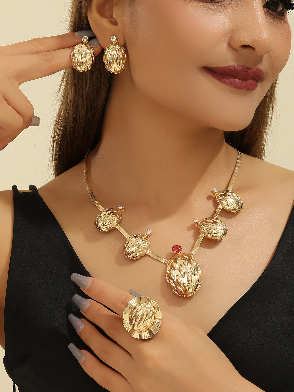 Damen Schmuckset mit elegantem Reliefmuster Shop Nory