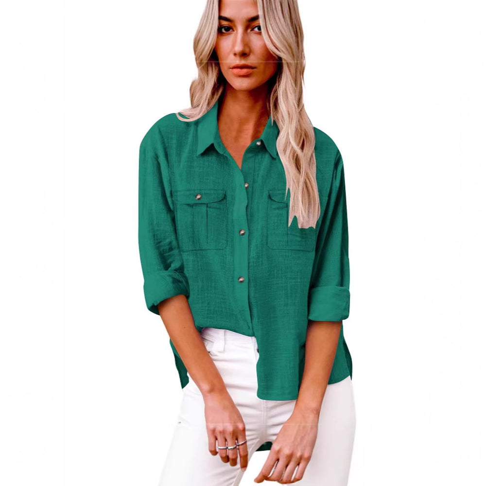 Damen Leichte Oversize-Hemdbluse aus Baumwollmischung mit Brusttaschen Shop Nory