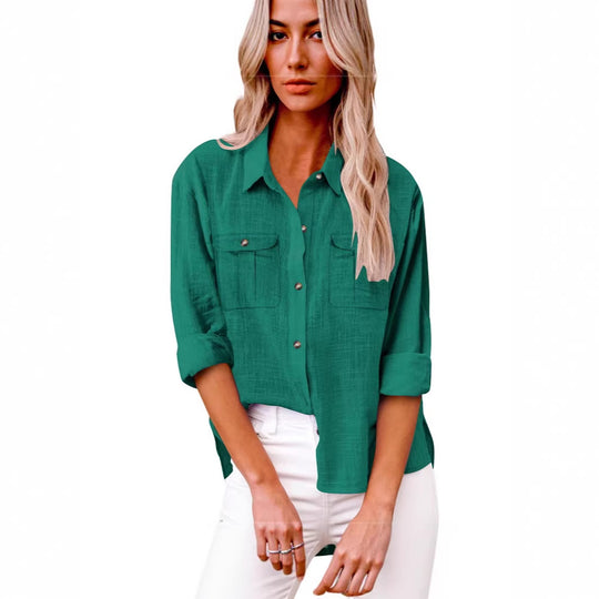 Damen Leichte Oversize-Hemdbluse aus Baumwollmischung mit Brusttaschen Shop Nory
