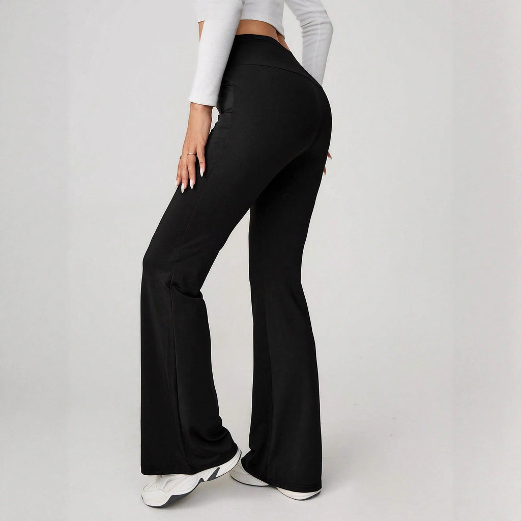 Damen High-Waist Sporthose mit weitem Bein und elastischem Bund