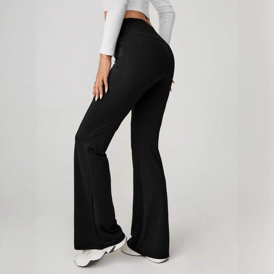 Damen High-Waist Sporthose mit weitem Bein und elastischem Bund