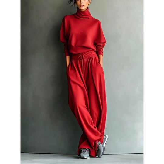 Damen Strick-Loungewear-Set mit Rollkragen und weiten Palazzo-Hosen Shop Nory