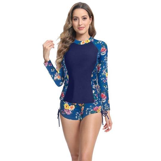 Damen UV-Schutz Langarm Schwimmanzug mit floralen Akzenten