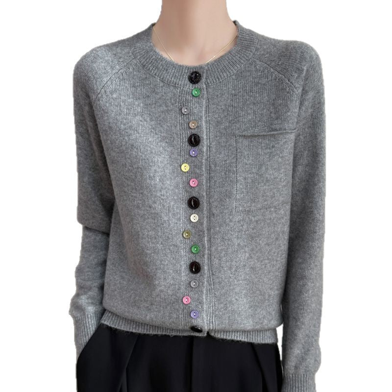 Damen Modischer Strickcardigan mit bunten Knöpfen Shop Nory
