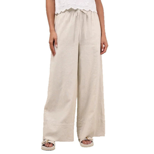 Damen Weite Leinenhose mit elastischem Bund und seitlichen Taschen
