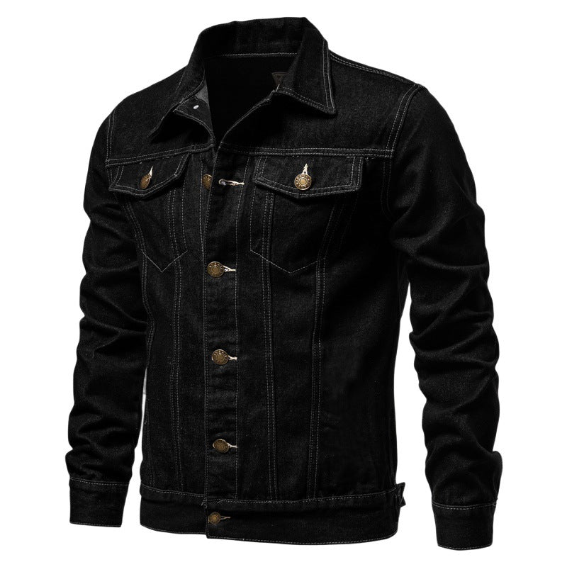 Herren taillierte Jeansjacke mit Brusttaschen, durchgehender Knopfleiste und Kontrastnähten Shop Nory