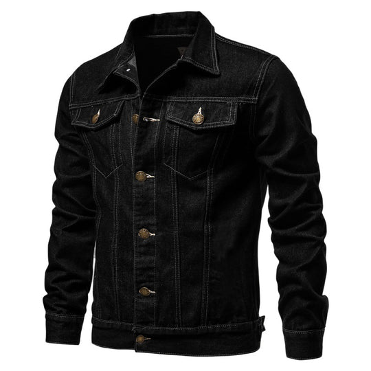 Herren taillierte Jeansjacke mit Brusttaschen, durchgehender Knopfleiste und Kontrastnähten Shop Nory