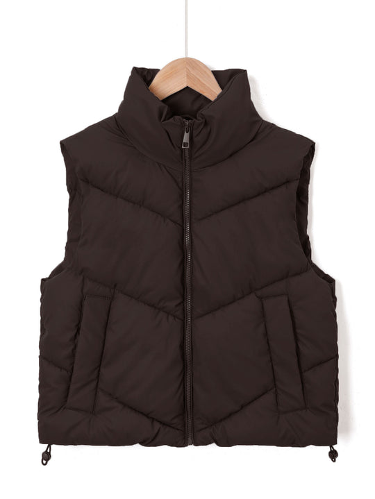 Damen Ärmellose gesteppte Thermoweste mit hohem Standkragen und Kordelzug Shop Nory