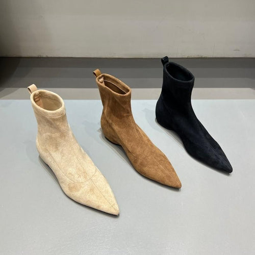 Damen spitz zulaufende Sock‑Stiefeletten aus Velourslederoptik mit engem Schaft Shop Nory