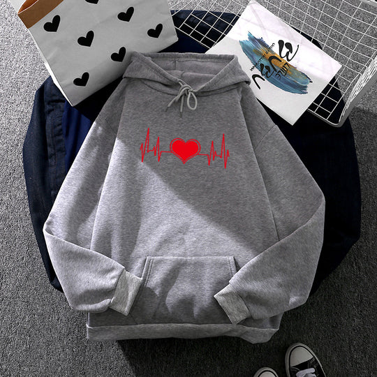 Unisex nan oversized Kapuzenpullover mit Herz-EKG-Print und Kängurutasche Shop Nory