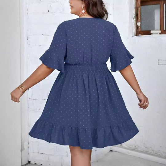 Damen Midikleid mit drapiertem V‑Ausschnitt, Smok-Taillenband und Volantstufen Shop Nory