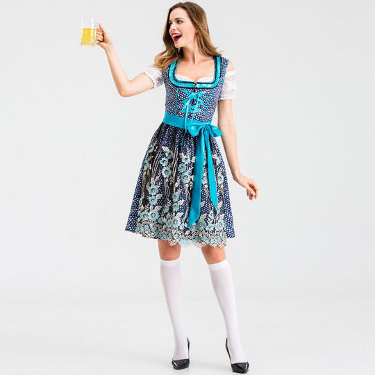 Damen nan traditionelles Kurzdirndl mit Spitzenärmeln, Schnürung und floraler Schürze Shop Nory