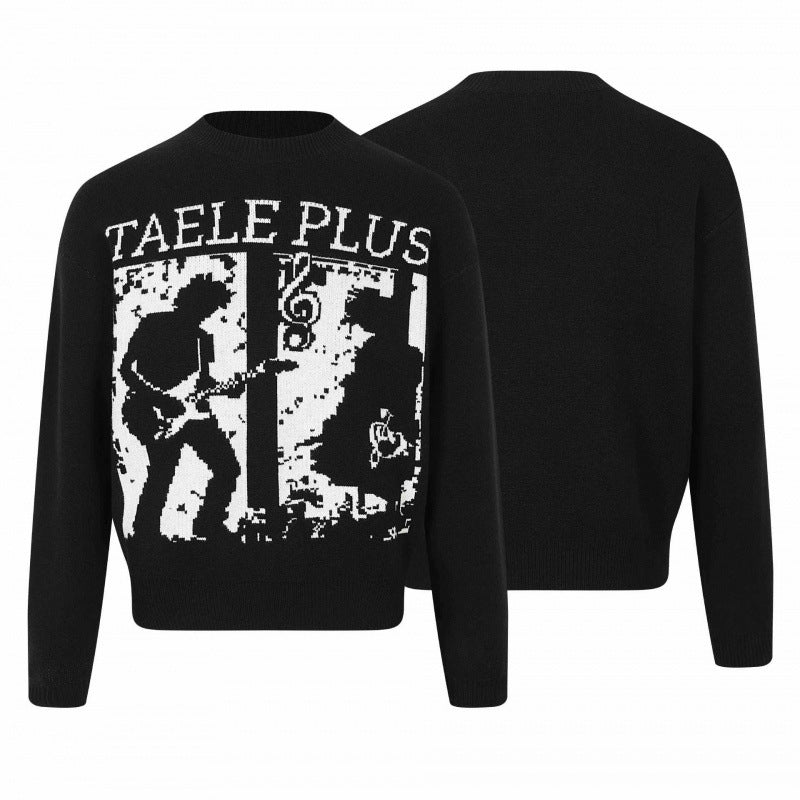 Unisex Grafik-Strickpullover mit Bandintarsie, Rundhals und geripptem Saum Shop Nory