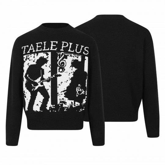Unisex Grafik-Strickpullover mit Bandintarsie, Rundhals und geripptem Saum Shop Nory