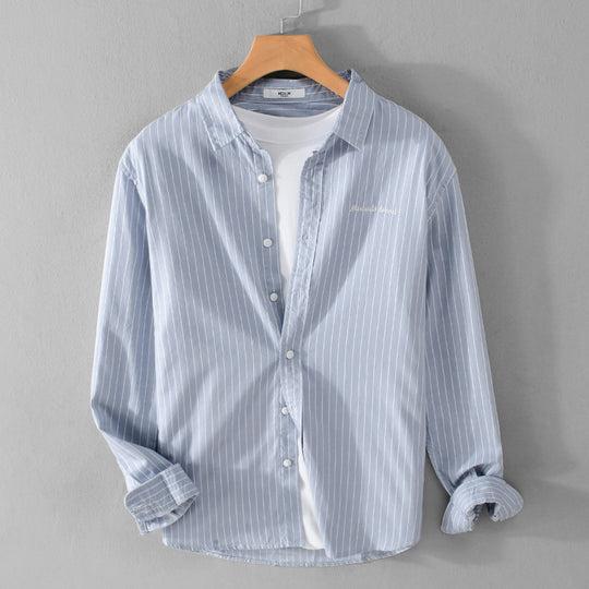 Herren Nadelstreifen-Lagenhemd im Overshirt-Stil mit dezenter Bruststickerei Shop Nory