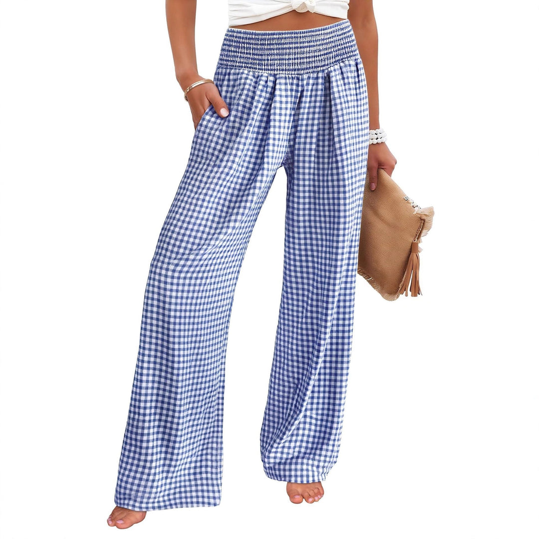 Damen Leichte Palazzo‑Hose mit Smokbund, weitem Bein und Karo‑Print Shop Nory