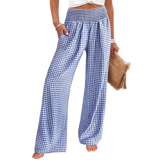 Damen Leichte Palazzo‑Hose mit Smokbund, weitem Bein und Karo‑Print Shop Nory