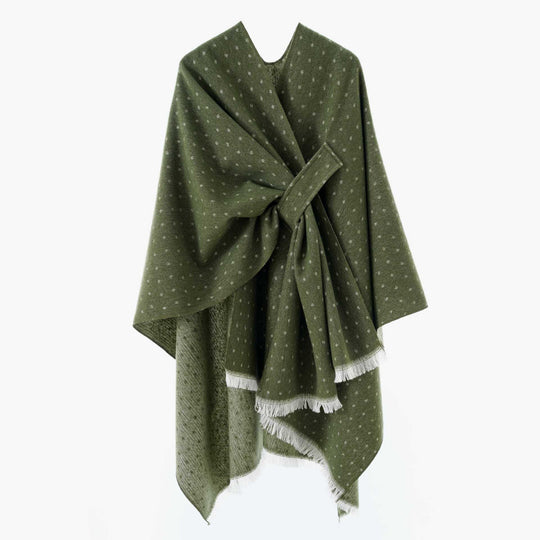 Damen Kastenförmiger Wickelponcho aus Wollmix mit Hahnentritt und Fransensaum Shop Nory