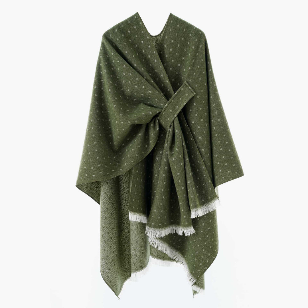 Damen Umlegbarer Wollmix-Poncho mit Hahnentritt-Jacquard und Bindegürtel Shop Nory