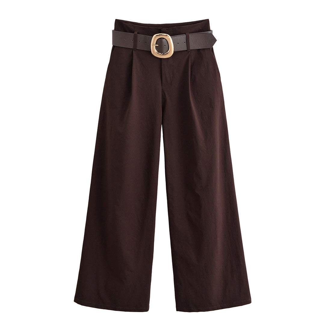 Damen hochtaillierte Culotte-Hose mit weitem Bein, Bundfalten und Statement-Gürtel Shop Nory