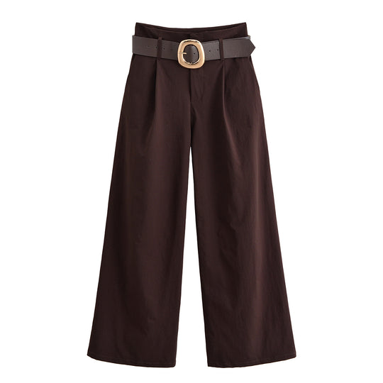 Damen hochtaillierte Culotte-Hose mit weitem Bein, Bundfalten und Statement-Gürtel Shop Nory