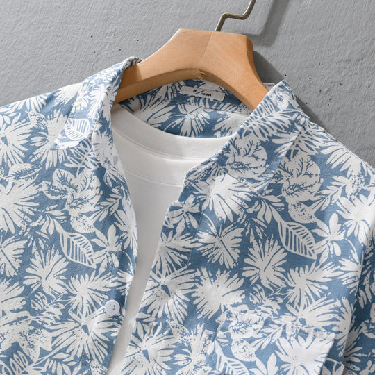 Damen Leichtes Blumenprint-Overshirt aus Leinen-Baumwollmix mit Kentkragen und Brusttasche Shop Nory