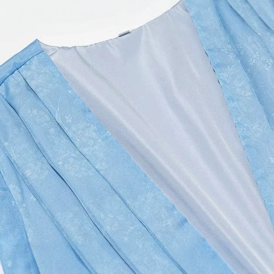 Damen Kurzes Satinkleid mit tiefem V-Ausschnitt, Taillengürtel und gestuften Volants Shop Nory