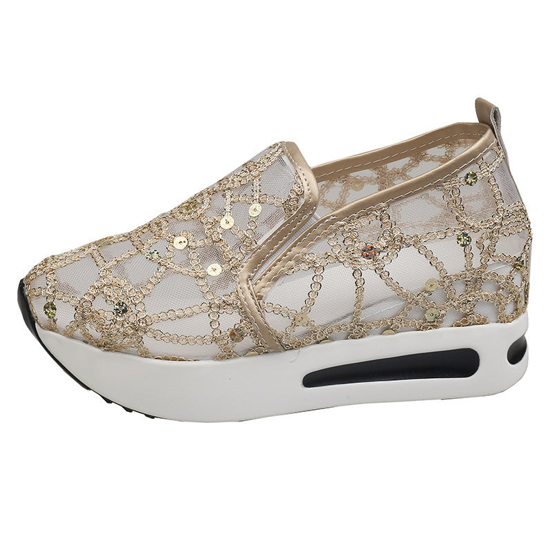 Damen Elegante Keil-Slipper mit transparentem Mesh, Paillettenstickerei und dämpfender Plateau-Sohle Shop Nory
